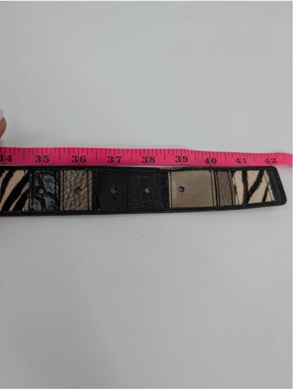 Fossil Leather Belt L Zebra Croc Suede Patchwork Black Taupe Animal Print Y2K